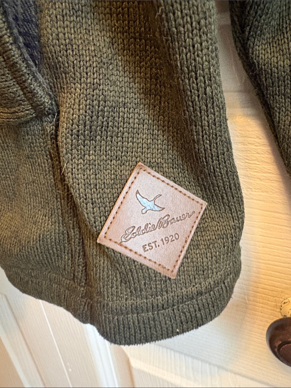 Eddie Bauer Olive Green Quilted Fleece Jacket with Snap Hood - Picture 3 of 13